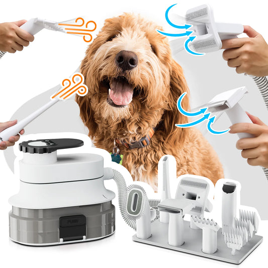 Pet Grooming Kit & Vacuum Suction 99% Pet Hair, Dog Grooming Kit with 6 Professional Grooming Shedding Tools for Dogs Cats and Other Animals, Black