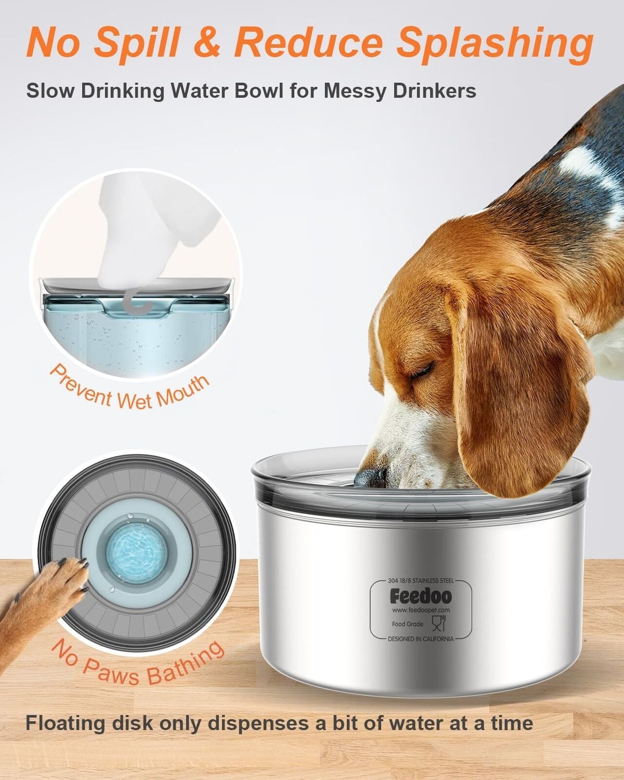 1Gallon Dog Water Bowl, 3.8L No Spill Water Bowl for Dogs, Stainless Steel Sp...