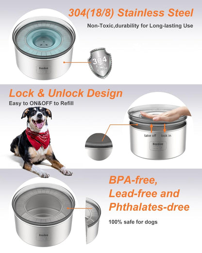 1Gallon Dog Water Bowl, 3.8L No Spill Water Bowl for Dogs, Stainless Steel Sp...